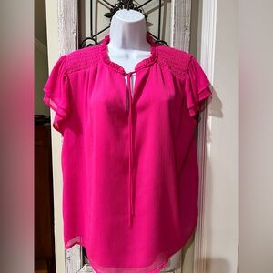CeCe Pink Flutter Sleeve Smocked Blouse